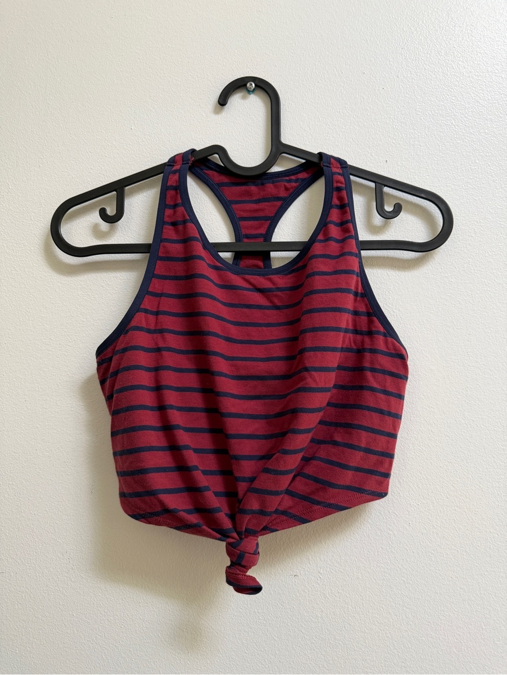 Aerie Striped Knot Front Racerback Crop Top - Red & Navy